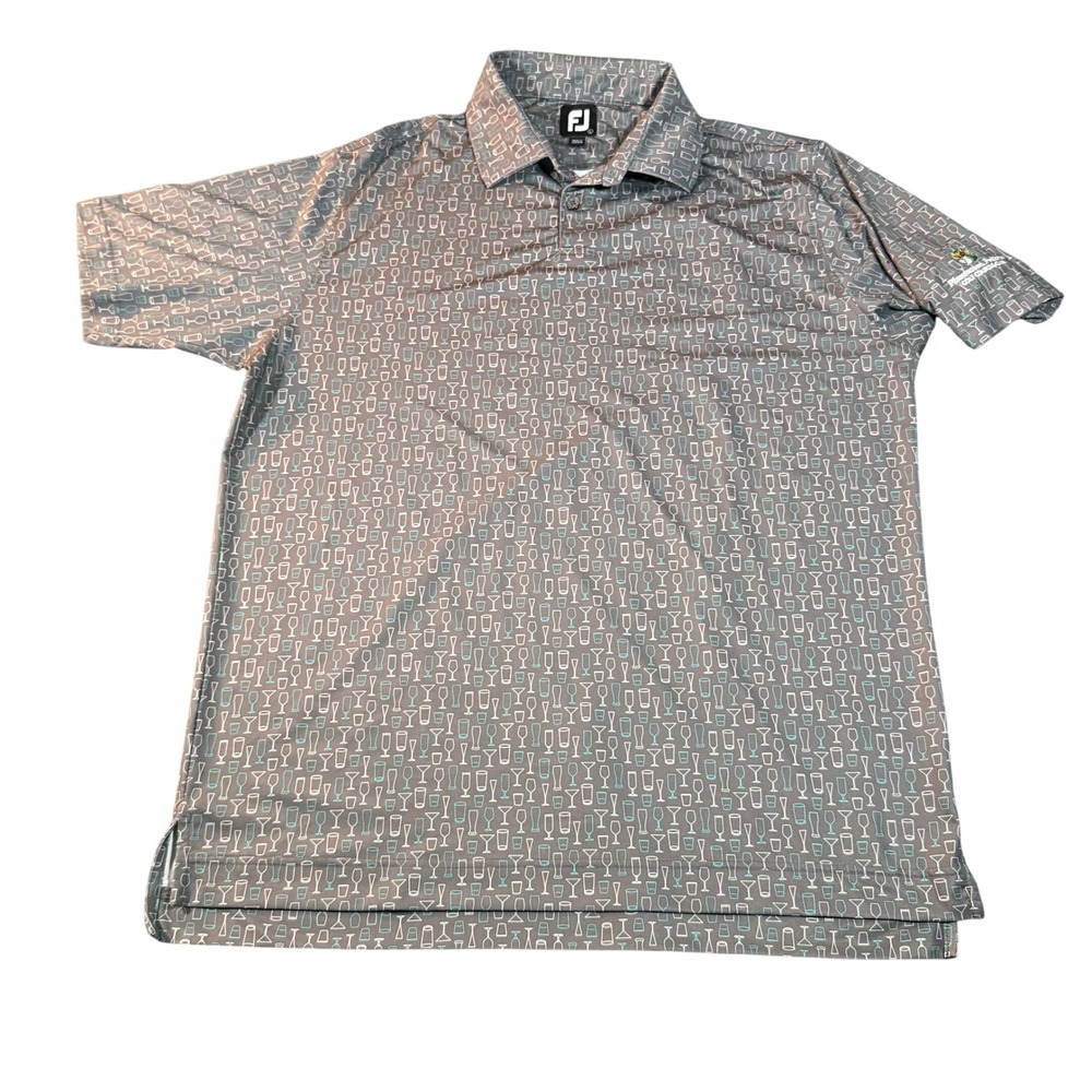 FootJoy Mens Golf Polo Shirt Large Grey Glassware Print Plantation Preserve FJ